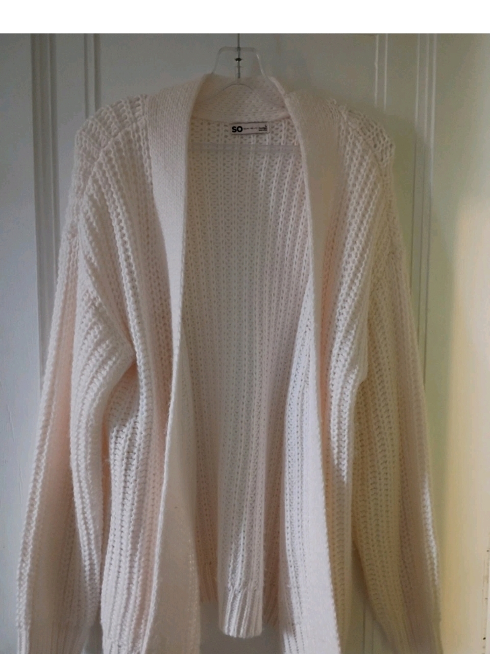 SO Cream Open-Weave Ribbed Shawl Collar Soft Cardigan
